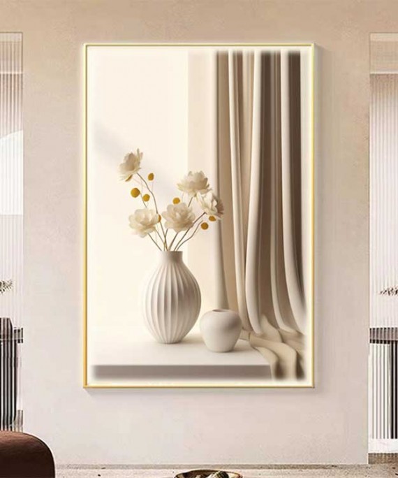 Gold Frame 80*120 Cm Vase Flower Crytsall Porsalein Painting 
